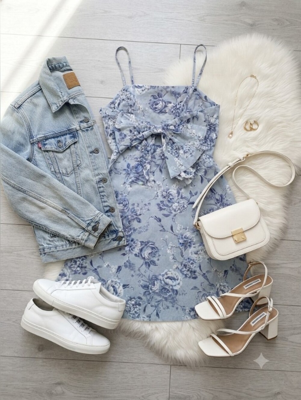 Blue Floral Spaghetti-Strap  Dress